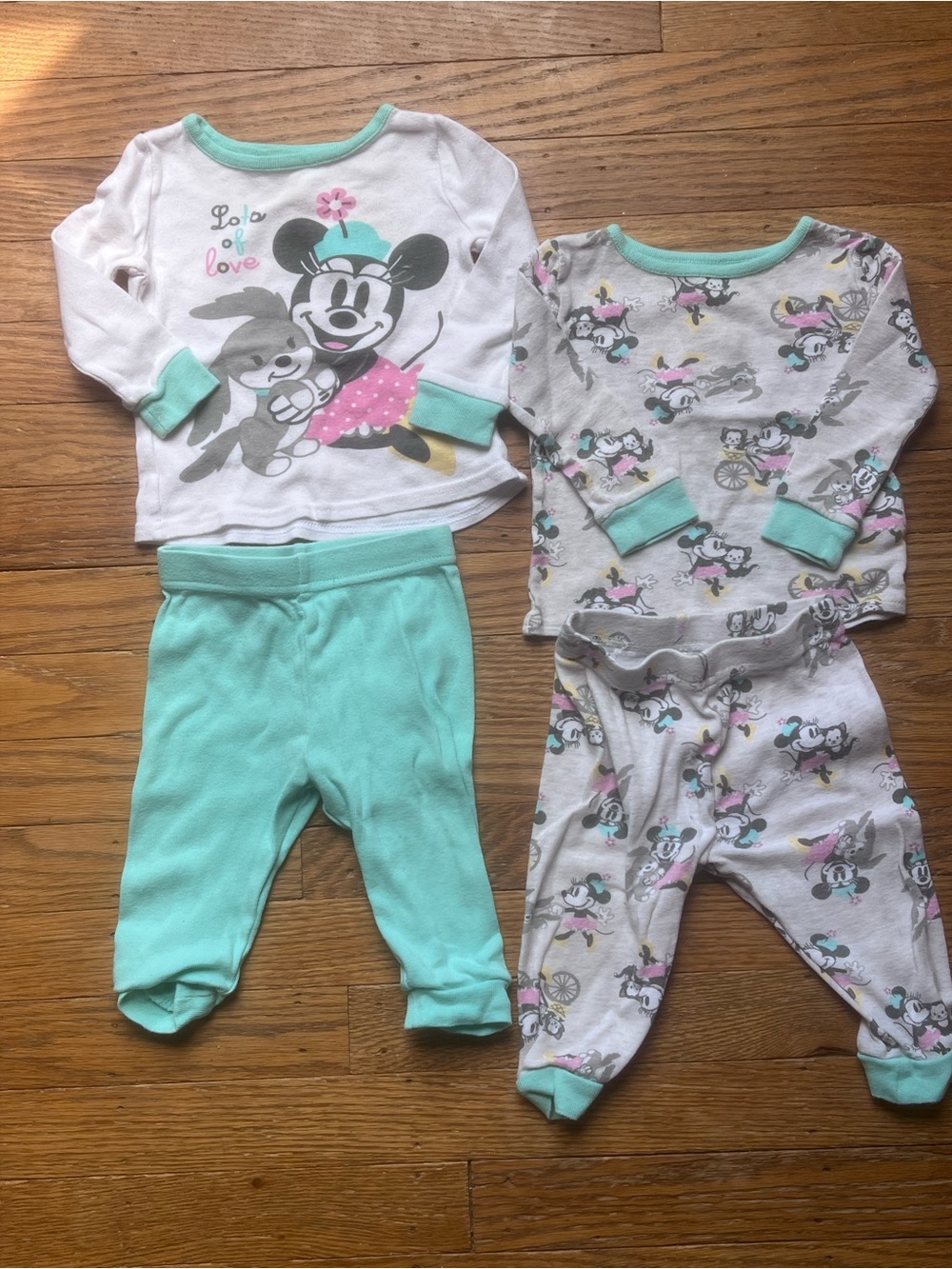 Disney Baby Minnie Mouse Aqua & Gray Toddler Pajama Set - 2-Pack suze 12 month